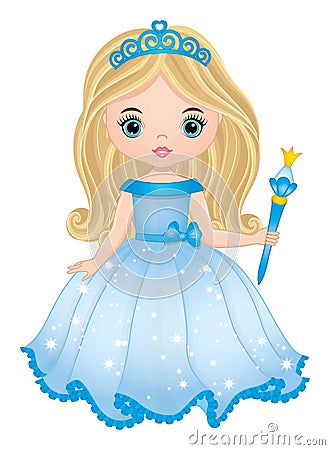 Beautiful Blond Princess Wearing Blue, Long Dress Vector Illustration