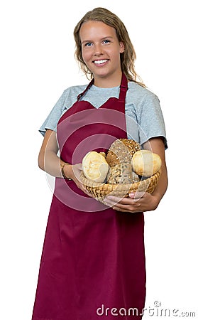 Beautiful blond woman with bread rolls from the bakery Stock Photo