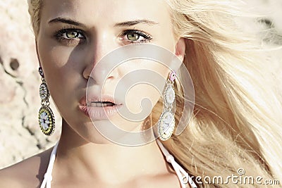 Beautiful blond woman. fear or surprise Stock Photo