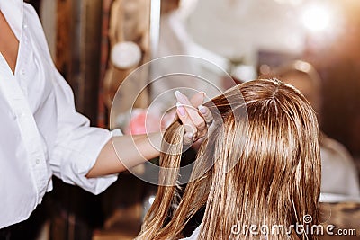 Beautiful blonde attractive woman at hairdresser Stock Photo