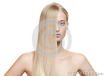 Beautiful Blonde Girl. Healthy Long Hair Stock Photo