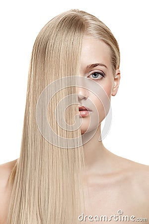 Beautiful Blonde Girl. Healthy Long Hair Stock Photo