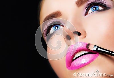 Beautiful blonde girl with perfect pink lips Stock Photo