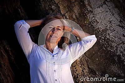 Beautiful blonde mature woman Stock Photo