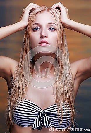 Beautiful blonde in sea Stock Photo