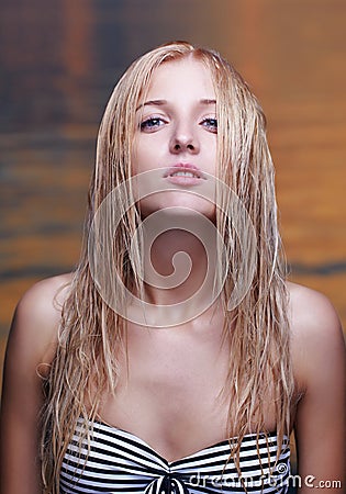 Beautiful blonde in sea Stock Photo