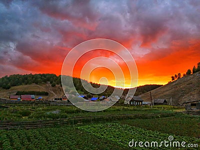 Beautiful bloody sunset Stock Photo