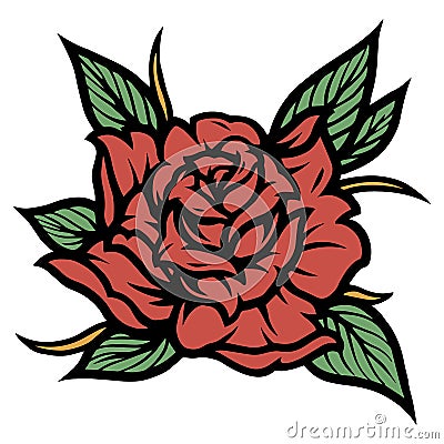 Beautiful blooming red rose tattoo template Vector Illustration