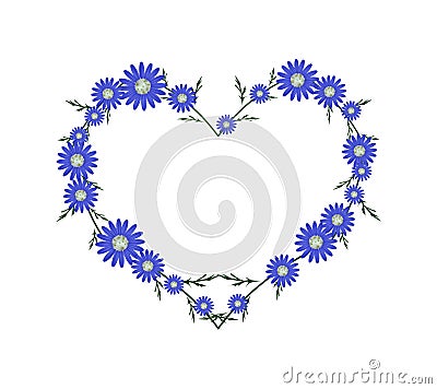 Beautiful Blue Daisy Flowers in Heart Shape Vector Illustration