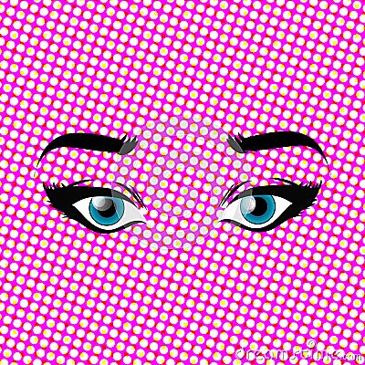 Beautiful blue eyes girl on pink pop art style background Vector Illustration