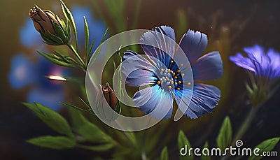 AI Generated Beautiful blue flax linum perenne flowers Stock Photo
