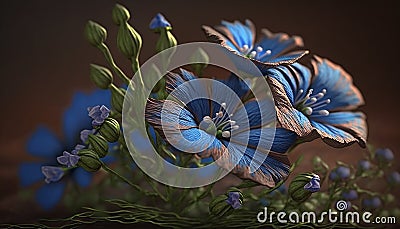 AI Generated by Beautiful blue flax linum perenne flowers Stock Photo