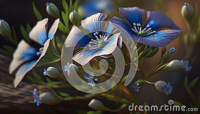 AI Generated Beautiful blue flax linum perenne flowers Stock Photo