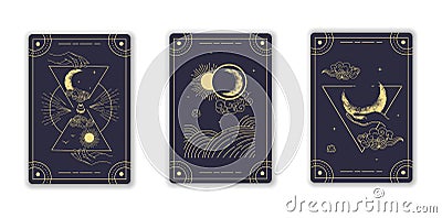 Beautiful blue magical tarot cards Vector Illustration