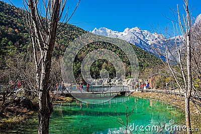 Beautiful of Blue Moon Valley, landmark and popular spot for tourists attractions inside the Jade Dragon Snow Mountain Yulong Editorial Stock Photo