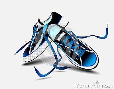Beautiful blue pair of sneakers Vector Illustration