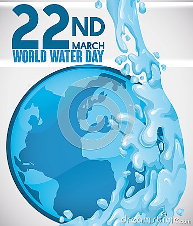 Blue Planet Button with Squirt Covering it for Water Day, Vector Illustration Vector Illustration