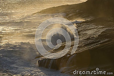 Beautiful Blue powerful ocean wave with splashes. Waves background. Hight tide. Stock Photo