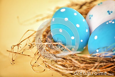 Rustic Blue Egg in the Hay Nest Stock Photo