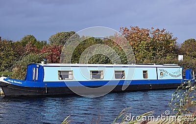 Beautiful Blue Scottish Canal Boat Editorial Stock Photo