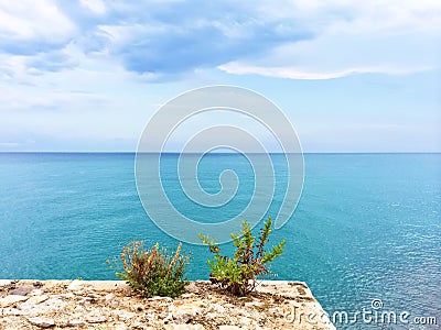 Beautiful blue sea of Peniscola, Spain Stock Photo