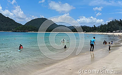 Beautiful Blue Sea With White Sand With Kid Play On It Editorial Stock Photo