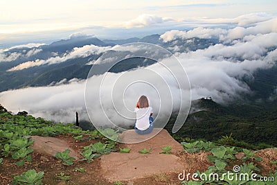 Beautiful blue sky and fog cloud view mountain landscape natural Editorial Stock Photo