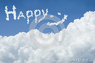 Beautiful Blue sky and white cloud. Sunny day.Cloudscape.close up the cloud.text HAPPY.get happy life.easy life.comfortable Stock Photo