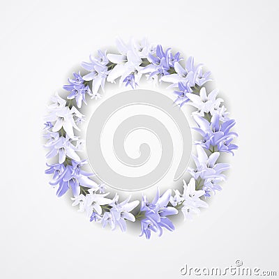 Beautiful blue wreath with lilia. Floral design for wedding, invitation and greeting cards. Vector Illustration