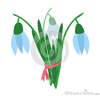 Beautiful bluebell blossom flower, springtime floret grow up isolated on white, flat vector illustration. Bouquet Vector Illustration