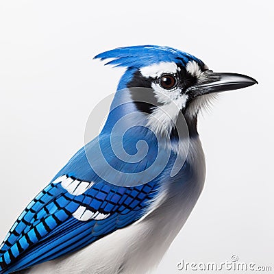 A beautiful bluejay, isolated on white background Stock Photo