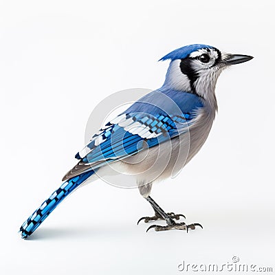 A beautiful bluejay, isolated on white background Stock Photo