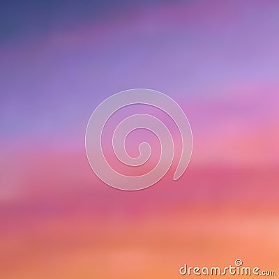 Beautiful blurred background in warm purple-pink and orange tones, sunset sky with light dusting of the clouds, gradient, vector Vector Illustration