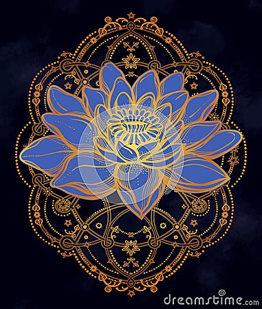 Beautiful boho lotus flower. Vector Illustration