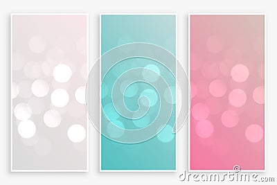 Beautiful bokeh banners set in three colors Vector Illustration