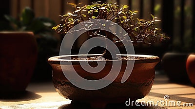 Beautiful bonsai plant display in a ceramic pot indoor Stock Photo
