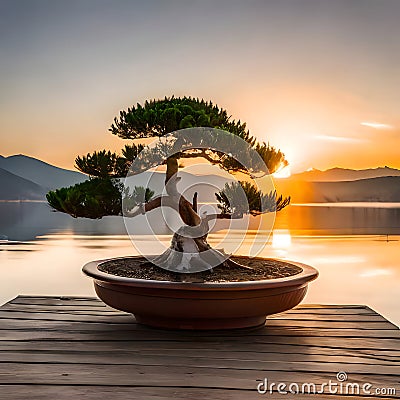 Beautiful bonsai plant in a pot - ai generated image Stock Photo