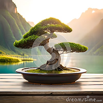 Beautiful bonsai plant in a pot - ai generated image Stock Photo