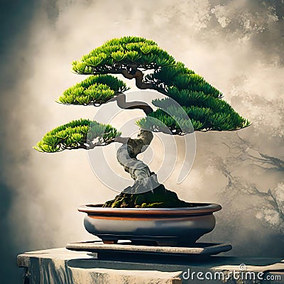 Beautiful bonsai tree in a pot - ai generated image Stock Photo