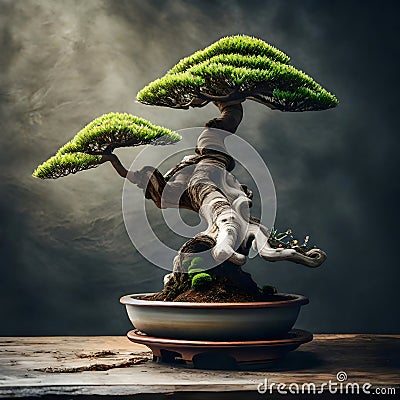 Beautiful bonsai tree in a pot - ai generated image Stock Photo