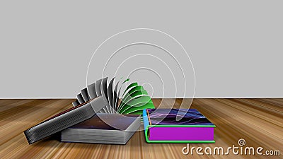 Beautiful book or note book on a wooden floor with shadow from light Stock Photo