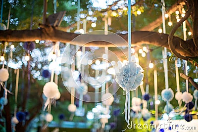 Beautiful bouguet of white chamomiles flowers hanging on tree. Stock Photo