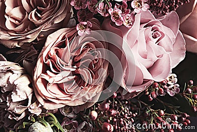 Beautiful bouquet, closeup. Floral card design with vintage effect Stock Photo