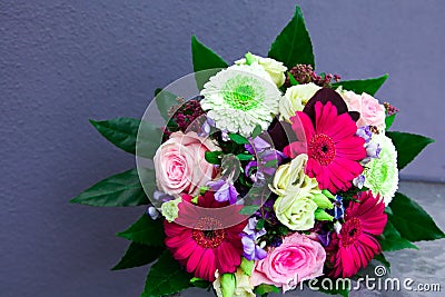 Beautiful bouquet with color roses. Stock Photo