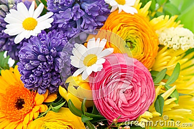 Beautiful bouquet of colorful spring flowers Stock Photo