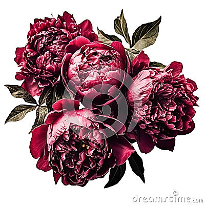 beautiful bouquet of lush rich burgundy peonies, isolated, spring gift element, women's day gift Stock Photo