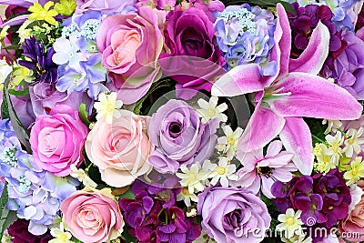 Beautiful bouquet multicolored artificial flowers Stock Photo