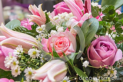 Beautiful bouquet of pink roses Stock Photo
