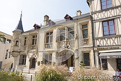 Beautiful Bourgtheroulde Hotel building on a street in the central area of Rouen, France Editorial Stock Photo