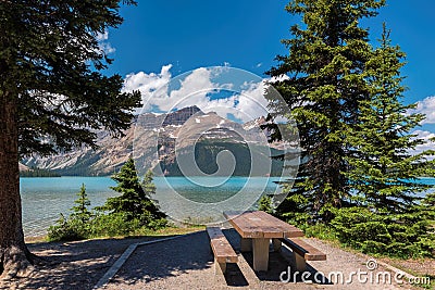 Picnic area near Bow lake in Banff National Park Stock Photo